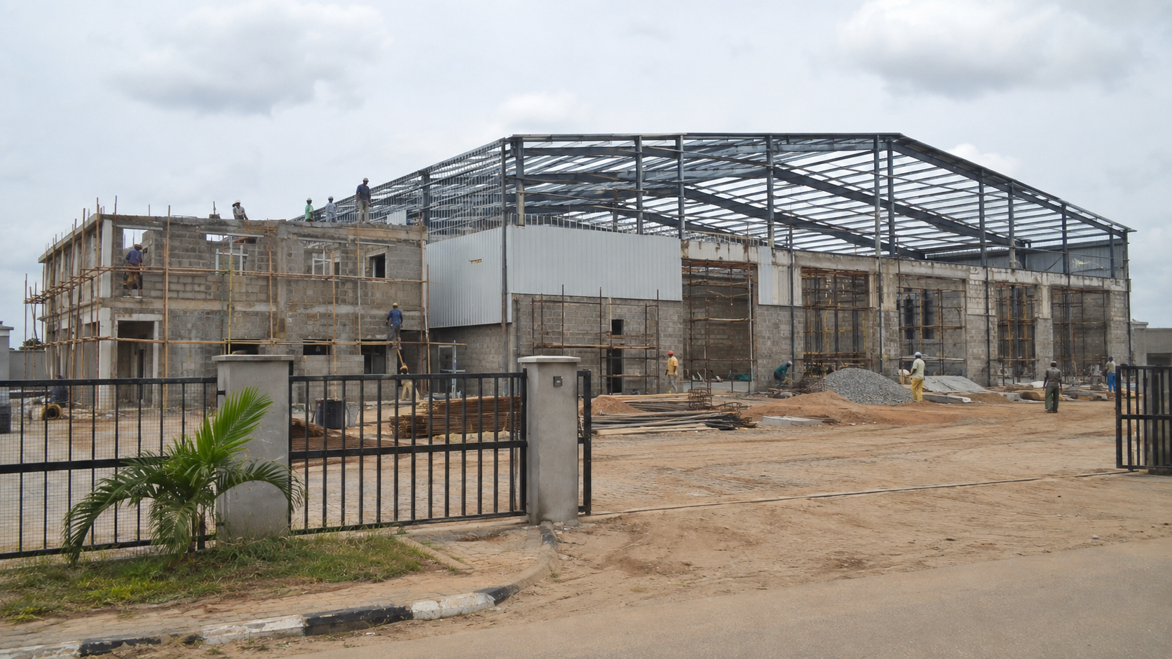 Warehouse and office complex under structural construction